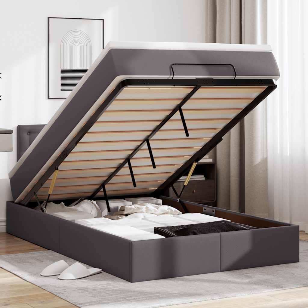 Ottoman bed met matras 120x190 cm kunstleer grijs is nu te koop bij PeponiXL, paradijselijk wonen!