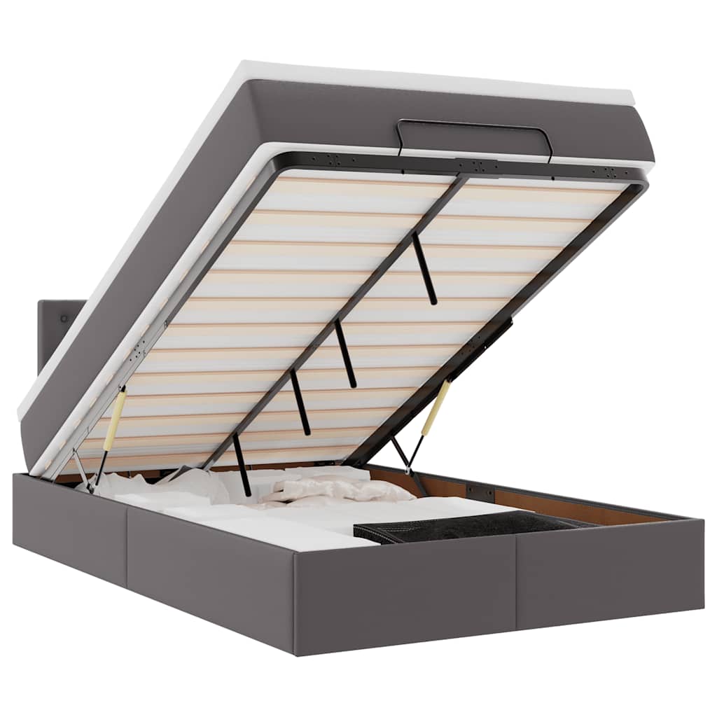 Ottoman bed met matras 120x200cm kunstleer grijs is nu te koop bij PeponiXL, paradijselijk wonen!