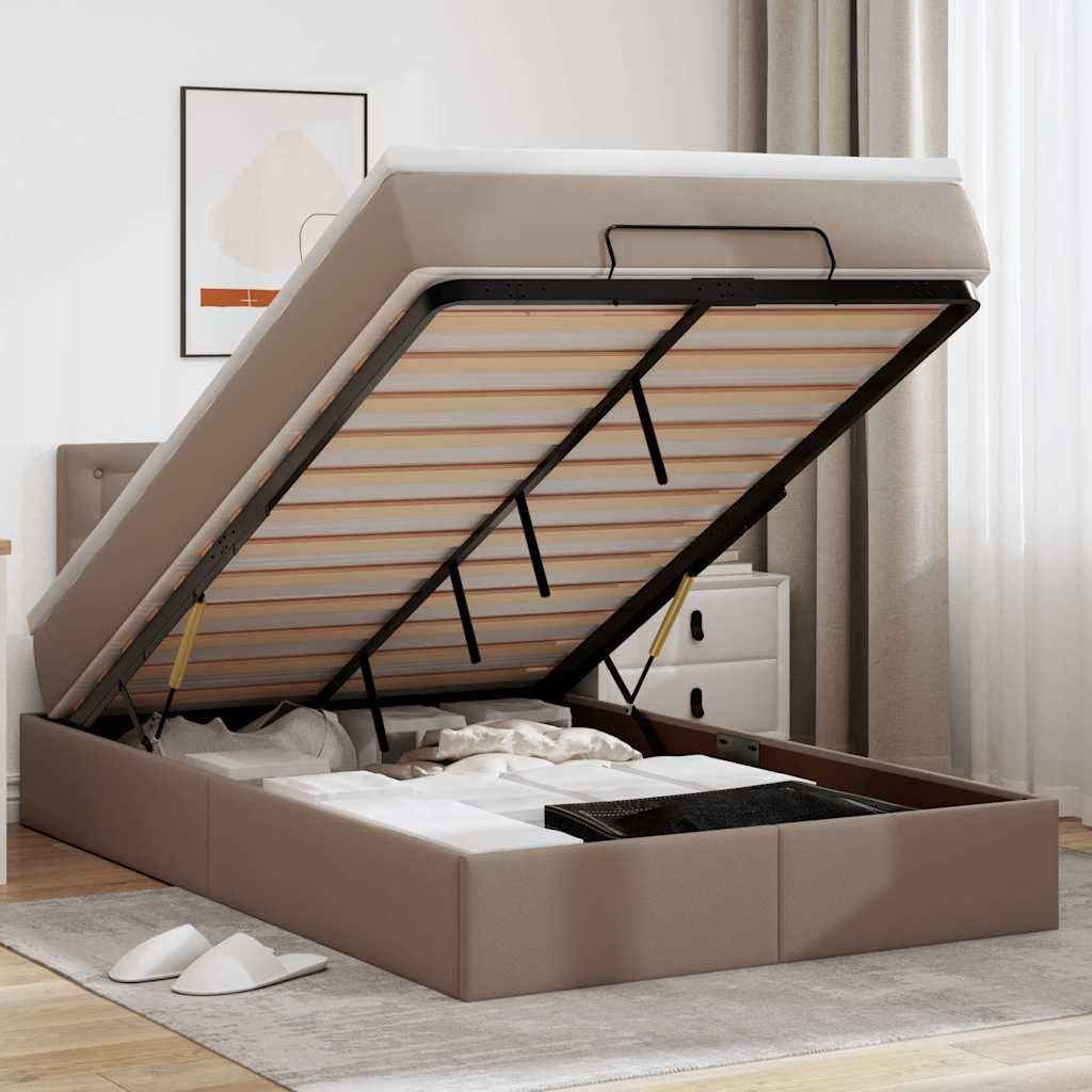 Ottoman bed met matras 120x200cm kunstleer cappuccinokleurig is nu te koop bij PeponiXL, paradijselijk wonen!