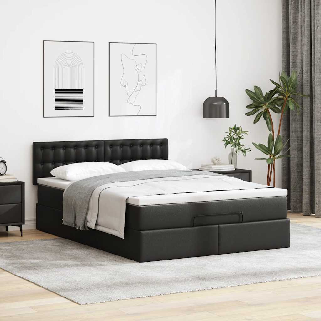 Ottoman bed met matras 140x200cm kunstleer zwart is nu te koop bij PeponiXL, paradijselijk wonen!