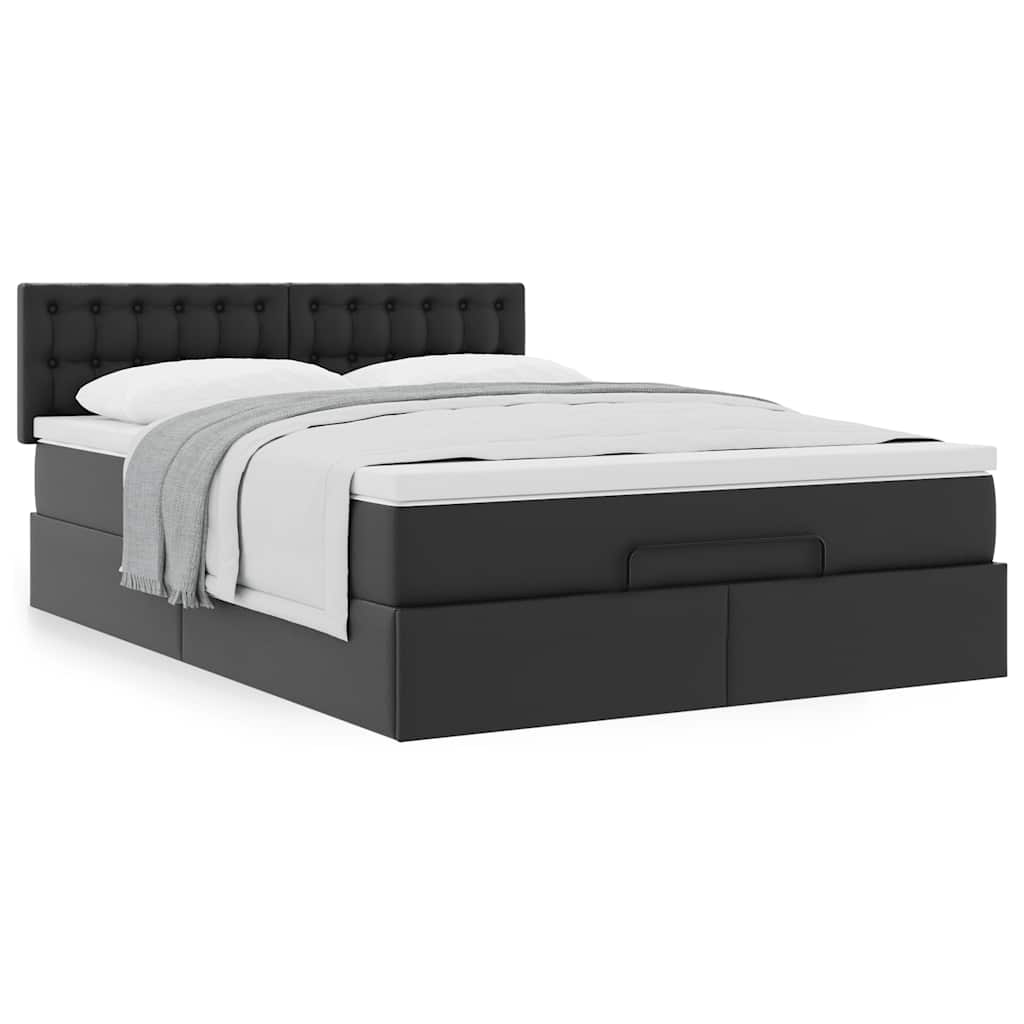 Ottoman bed met matras 140x200cm kunstleer zwart is nu te koop bij PeponiXL, paradijselijk wonen!