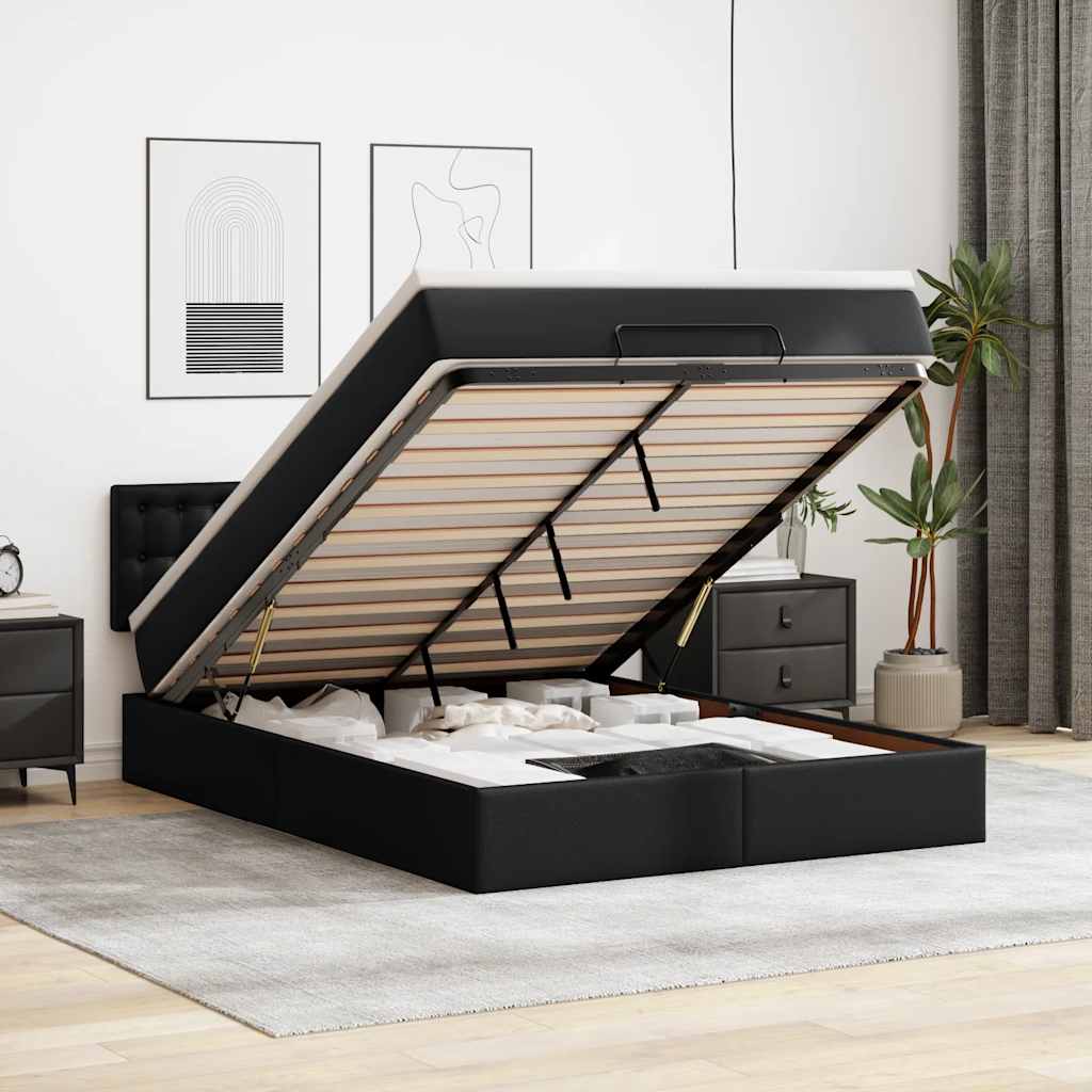Ottoman bed met matras 140x200cm kunstleer zwart is nu te koop bij PeponiXL, paradijselijk wonen!