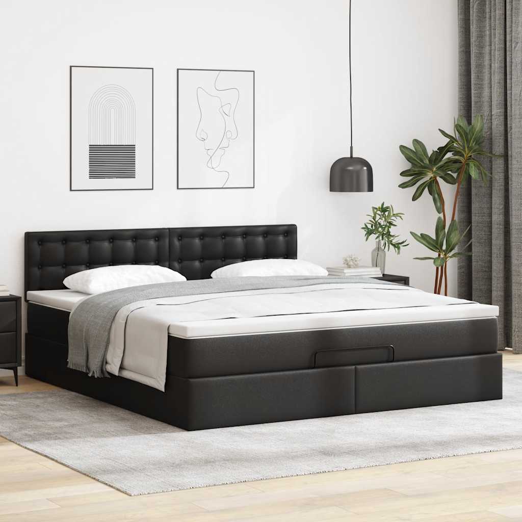 Ottoman bed met matras 160x200cm kunstleer zwart is nu te koop bij PeponiXL, paradijselijk wonen!