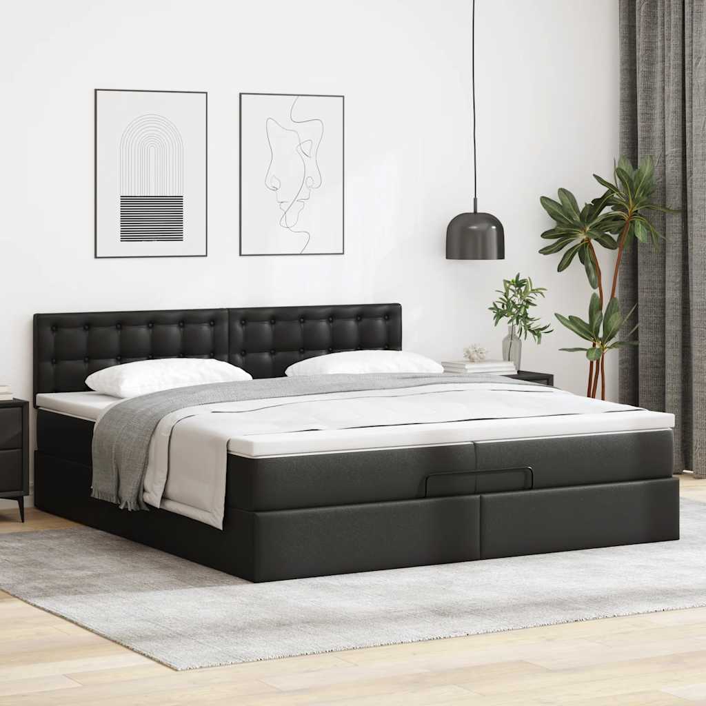 Ottoman bed met matrassen 200x200cm kunstleer zwart is nu te koop bij PeponiXL, paradijselijk wonen!