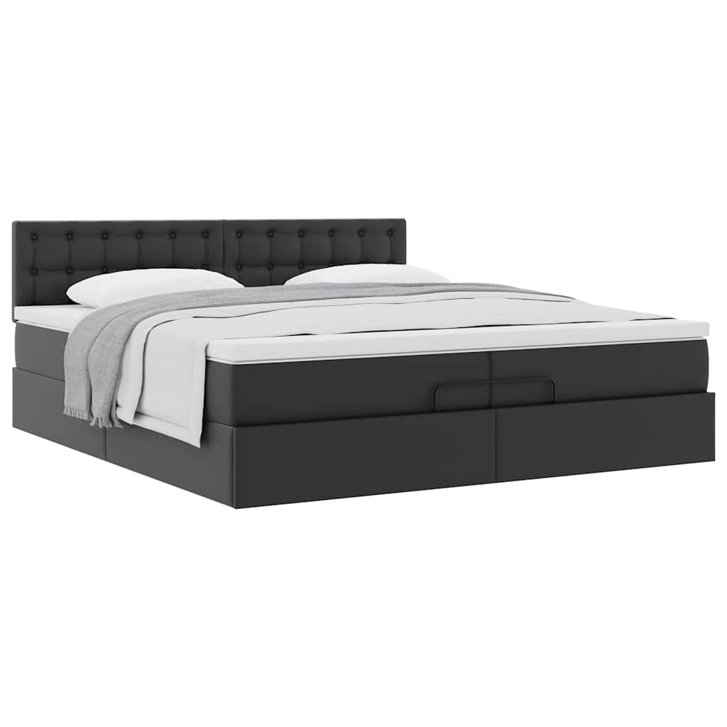 Ottoman bed met matrassen 200x200cm kunstleer zwart is nu te koop bij PeponiXL, paradijselijk wonen!