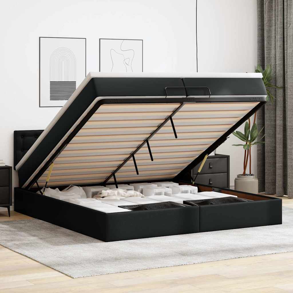 Ottoman bed met matrassen 200x200cm kunstleer zwart is nu te koop bij PeponiXL, paradijselijk wonen!