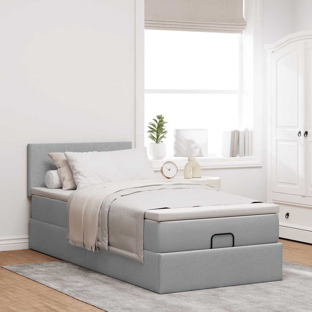 Ottoman bed met matras 80x200cm stof lichtgrijs is nu te koop bij PeponiXL, paradijselijk wonen!