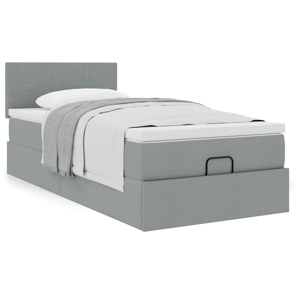 Ottoman bed met matras 80x200cm stof lichtgrijs is nu te koop bij PeponiXL, paradijselijk wonen!