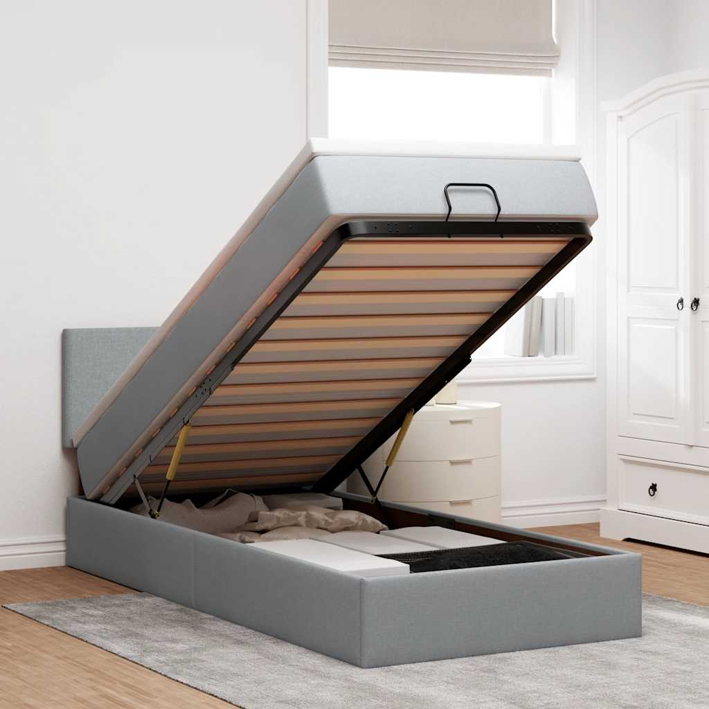 Ottoman bed met matras 80x200cm stof lichtgrijs is nu te koop bij PeponiXL, paradijselijk wonen!