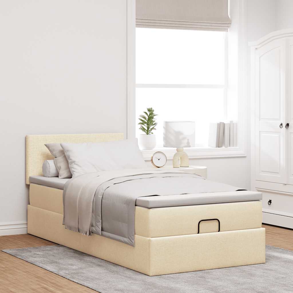 Ottoman bed met matras 80x200cm stof crèmekleurig is nu te koop bij PeponiXL, paradijselijk wonen!