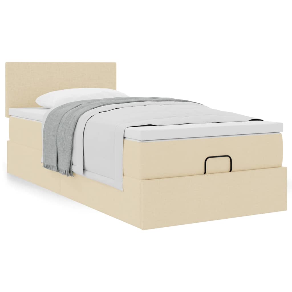 Ottoman bed met matras 80x200cm stof crèmekleurig is nu te koop bij PeponiXL, paradijselijk wonen!