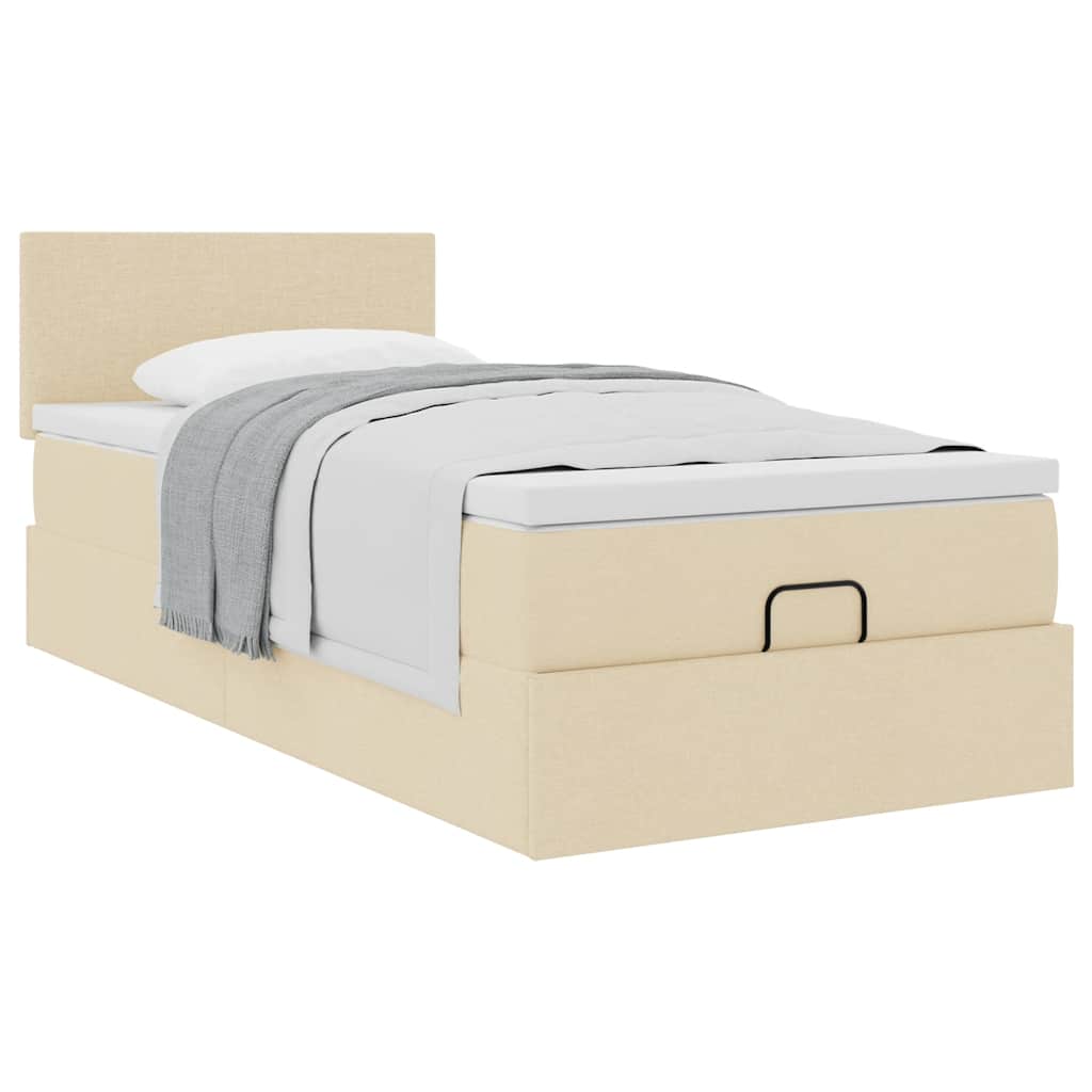Ottoman bed met matras 80x200cm stof crèmekleurig is nu te koop bij PeponiXL, paradijselijk wonen!