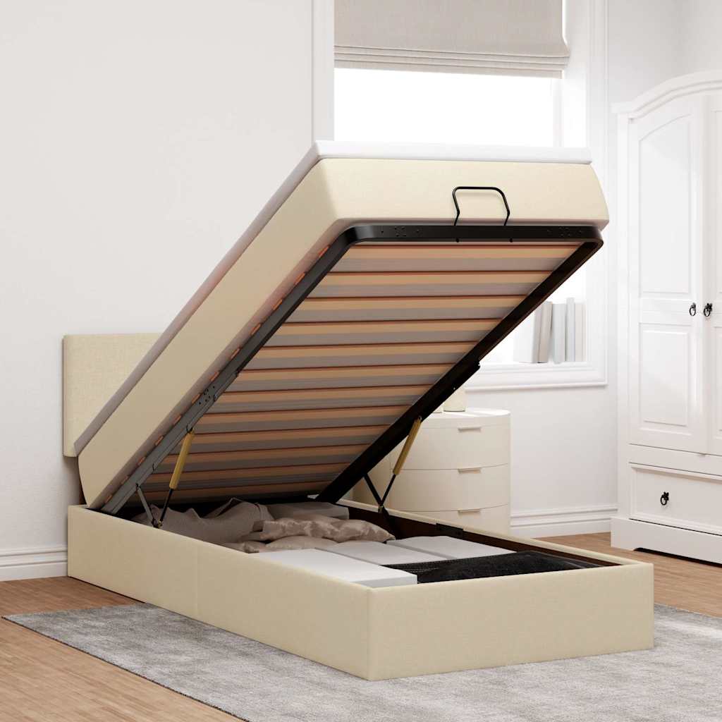 Ottoman bed met matras 80x200cm stof crèmekleurig is nu te koop bij PeponiXL, paradijselijk wonen!