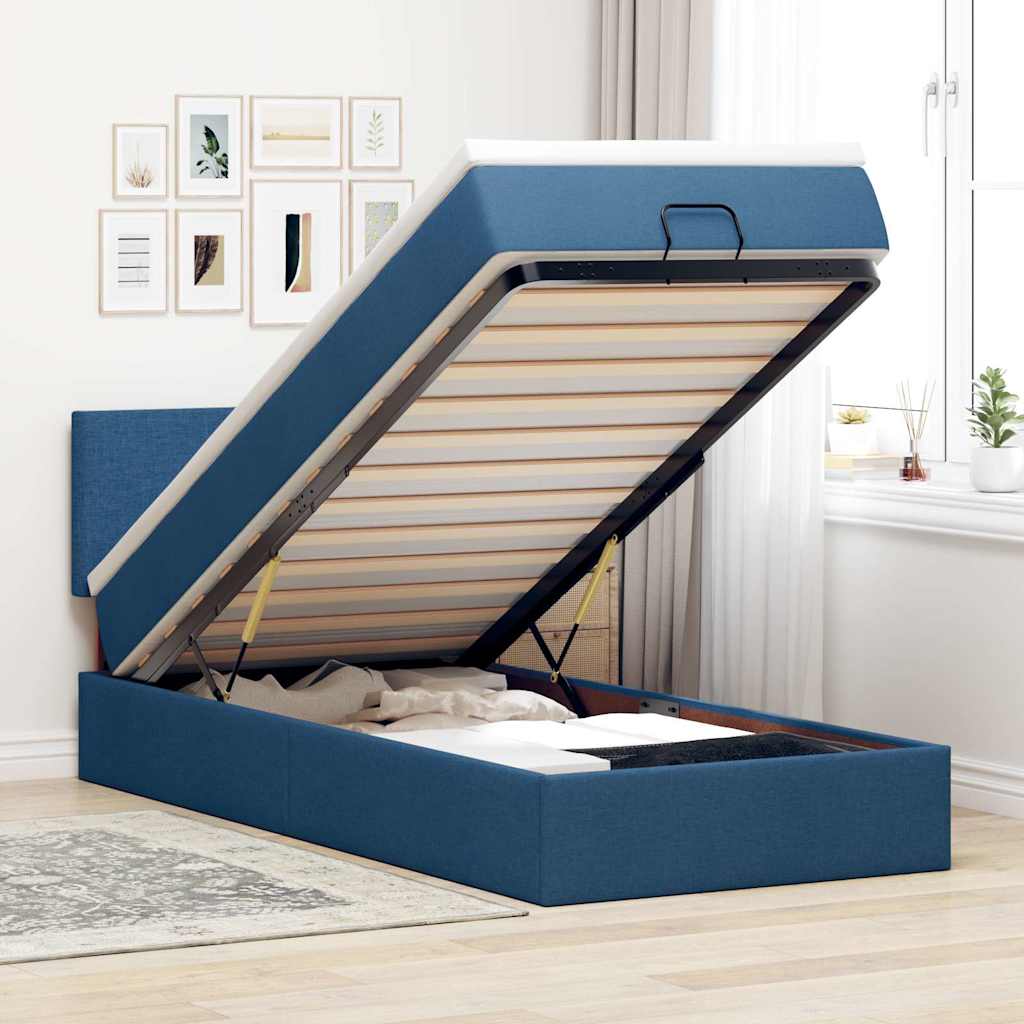Ottoman bed met matras 80x200cm stof blauw is nu te koop bij PeponiXL, paradijselijk wonen!