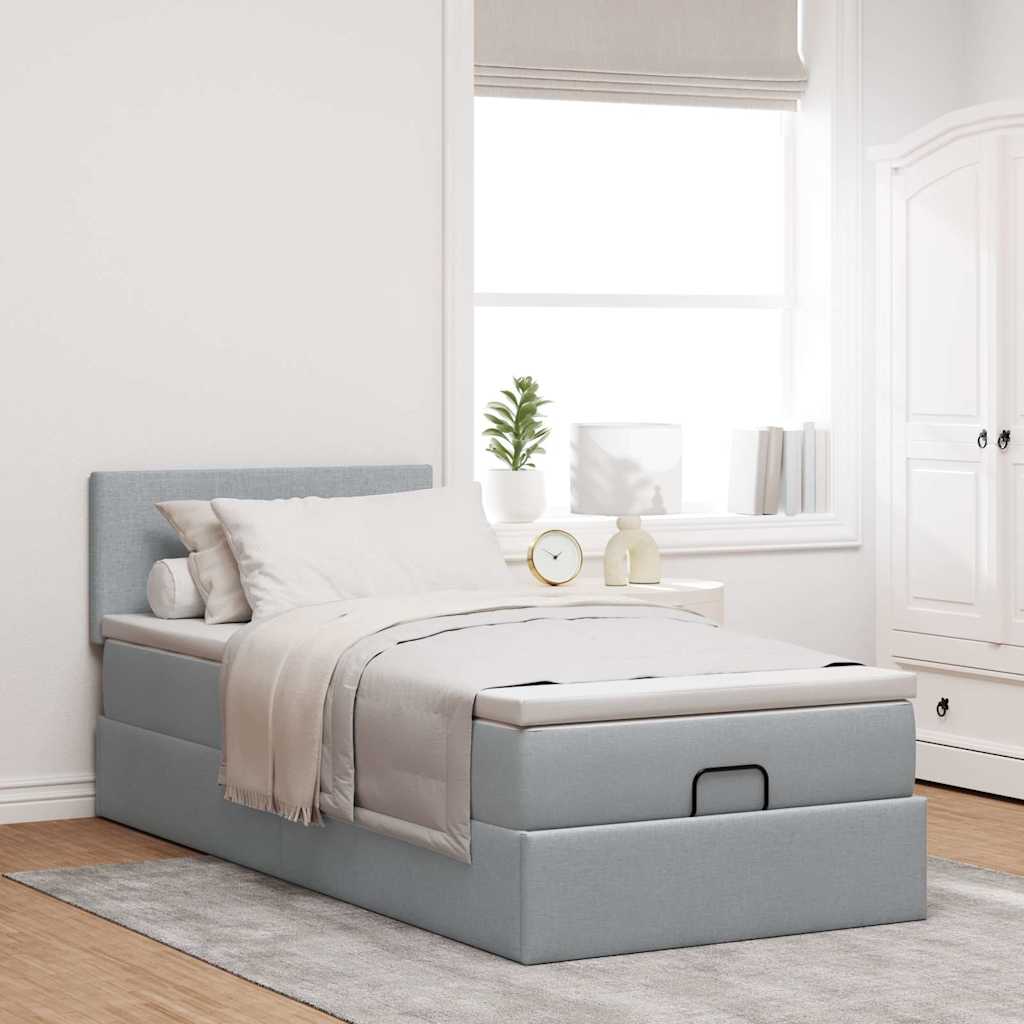 Ottoman bed met matras 90x190cm stof lichtgrijs is nu te koop bij PeponiXL, paradijselijk wonen!
