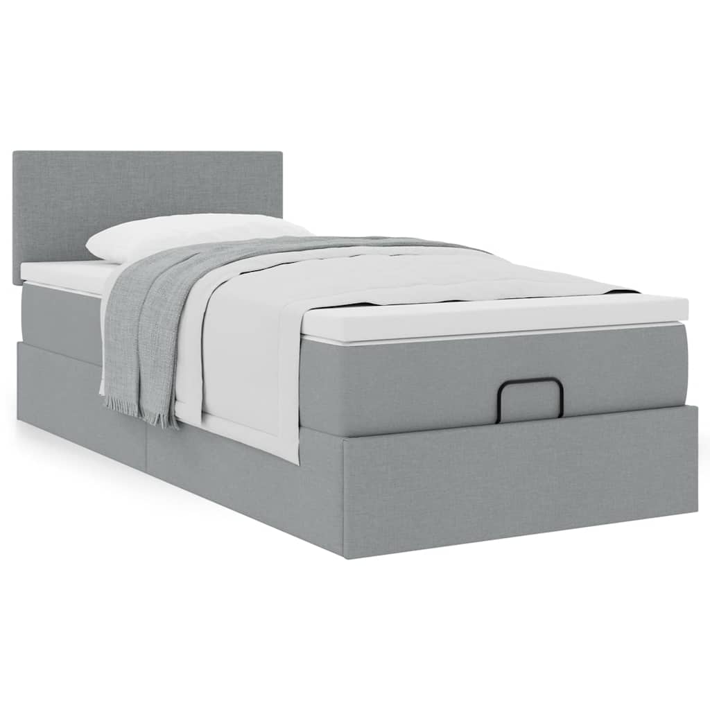 Ottoman bed met matras 90x190cm stof lichtgrijs is nu te koop bij PeponiXL, paradijselijk wonen!