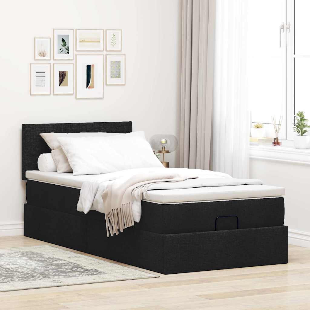 Ottoman bed met matras 90x190cm stof zwart is nu te koop bij PeponiXL, paradijselijk wonen!