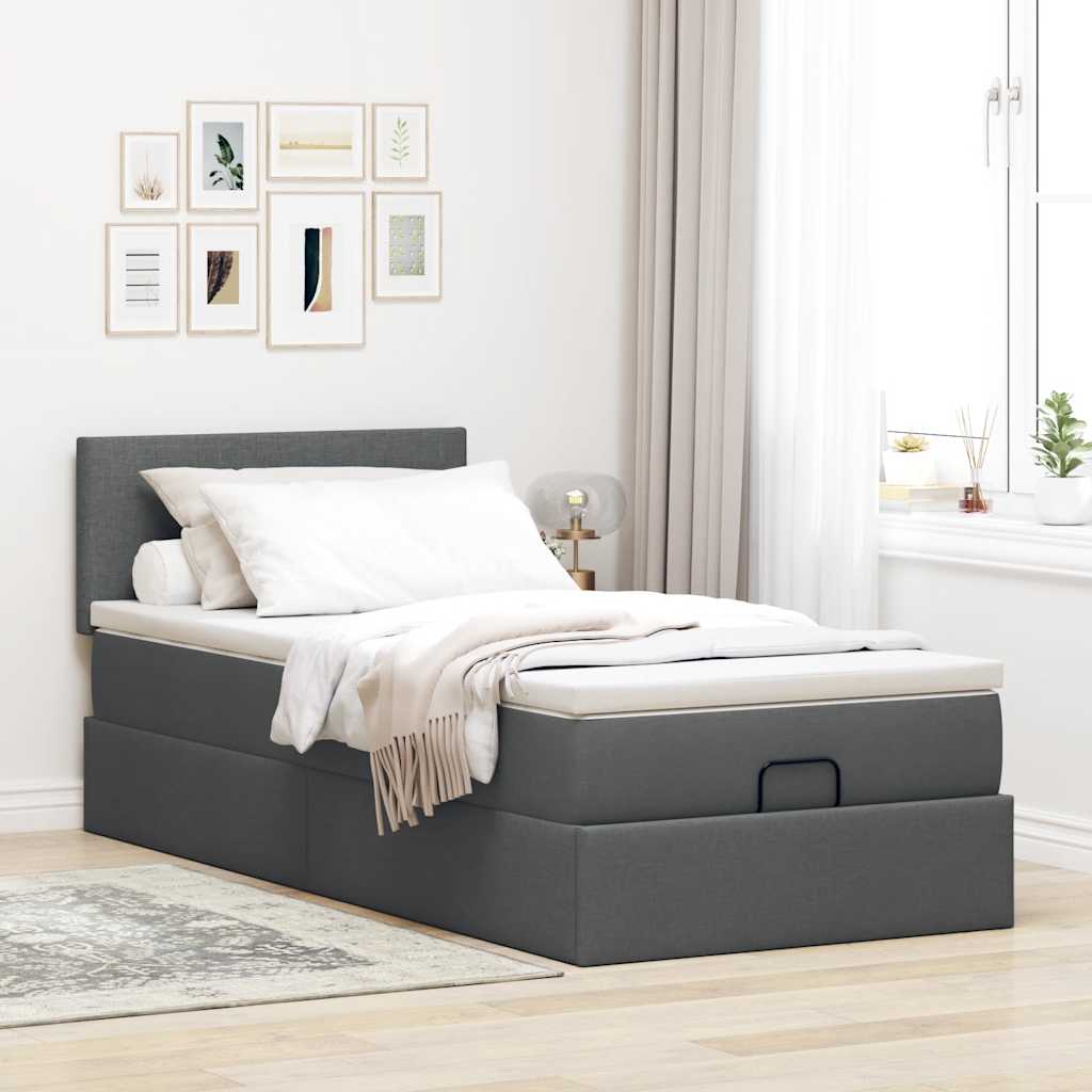 Bed met matras 90x200 cm stof donkergrijs is nu te koop bij PeponiXL, paradijselijk wonen!