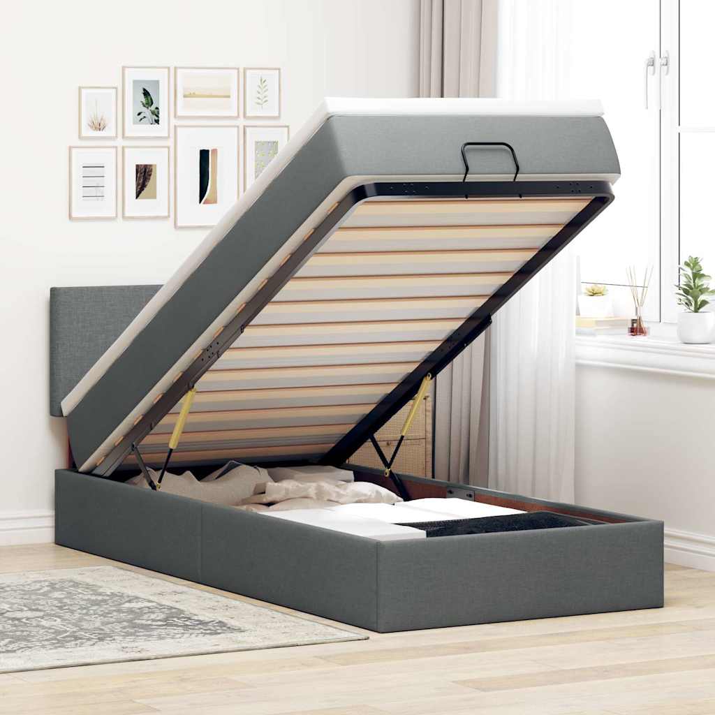Bed met matras 90x200 cm stof donkergrijs is nu te koop bij PeponiXL, paradijselijk wonen!