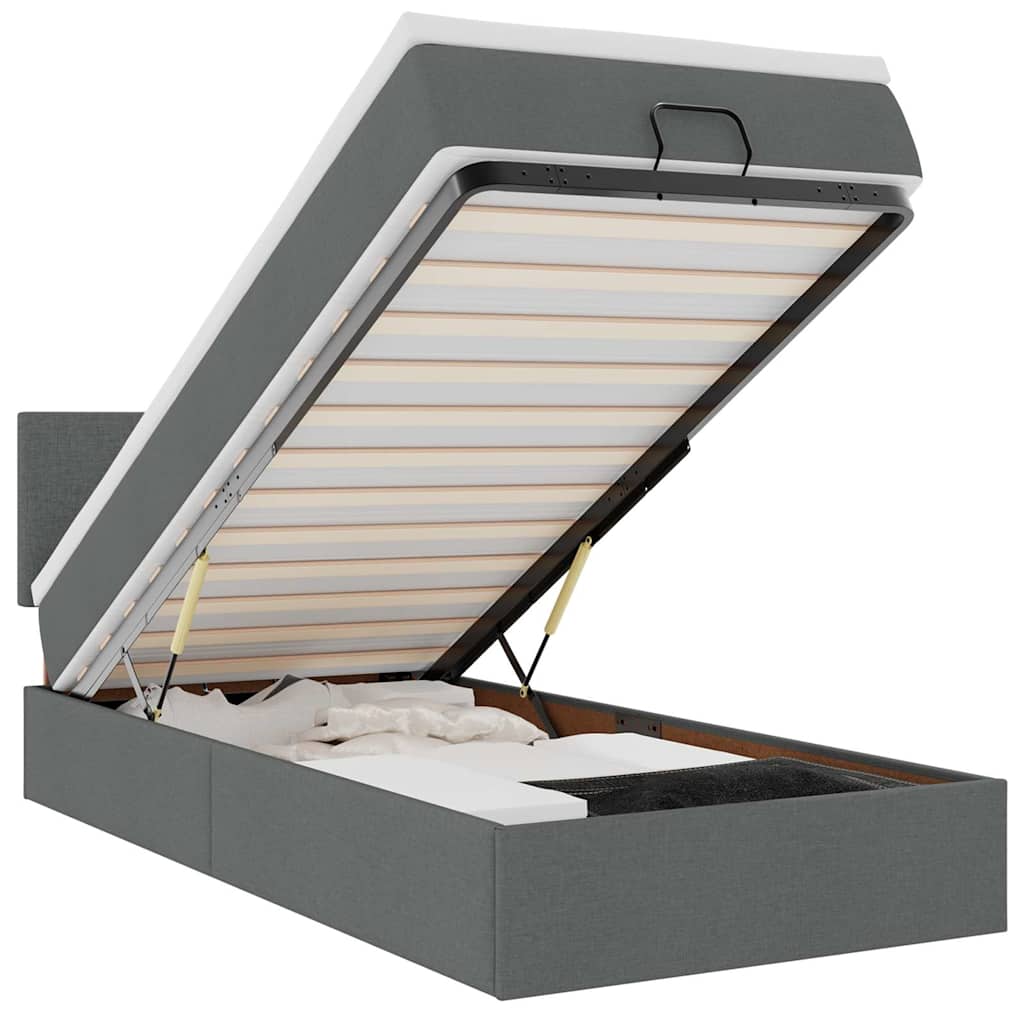 Ottoman bed met matras 100x200cm stof donkergrijs is nu te koop bij PeponiXL, paradijselijk wonen!
