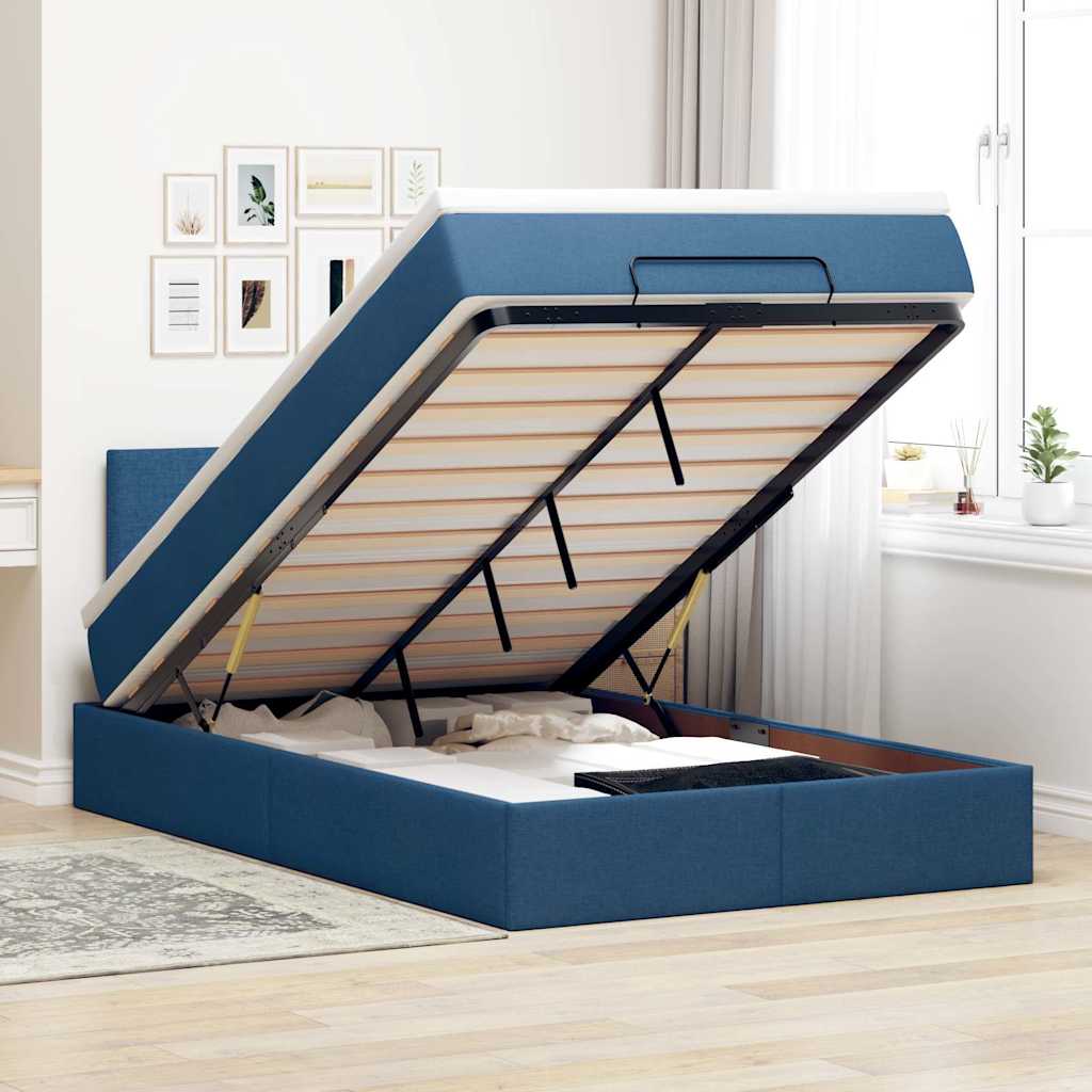 Bed met matras 120x200 cm stof blauw is nu te koop bij PeponiXL, paradijselijk wonen!