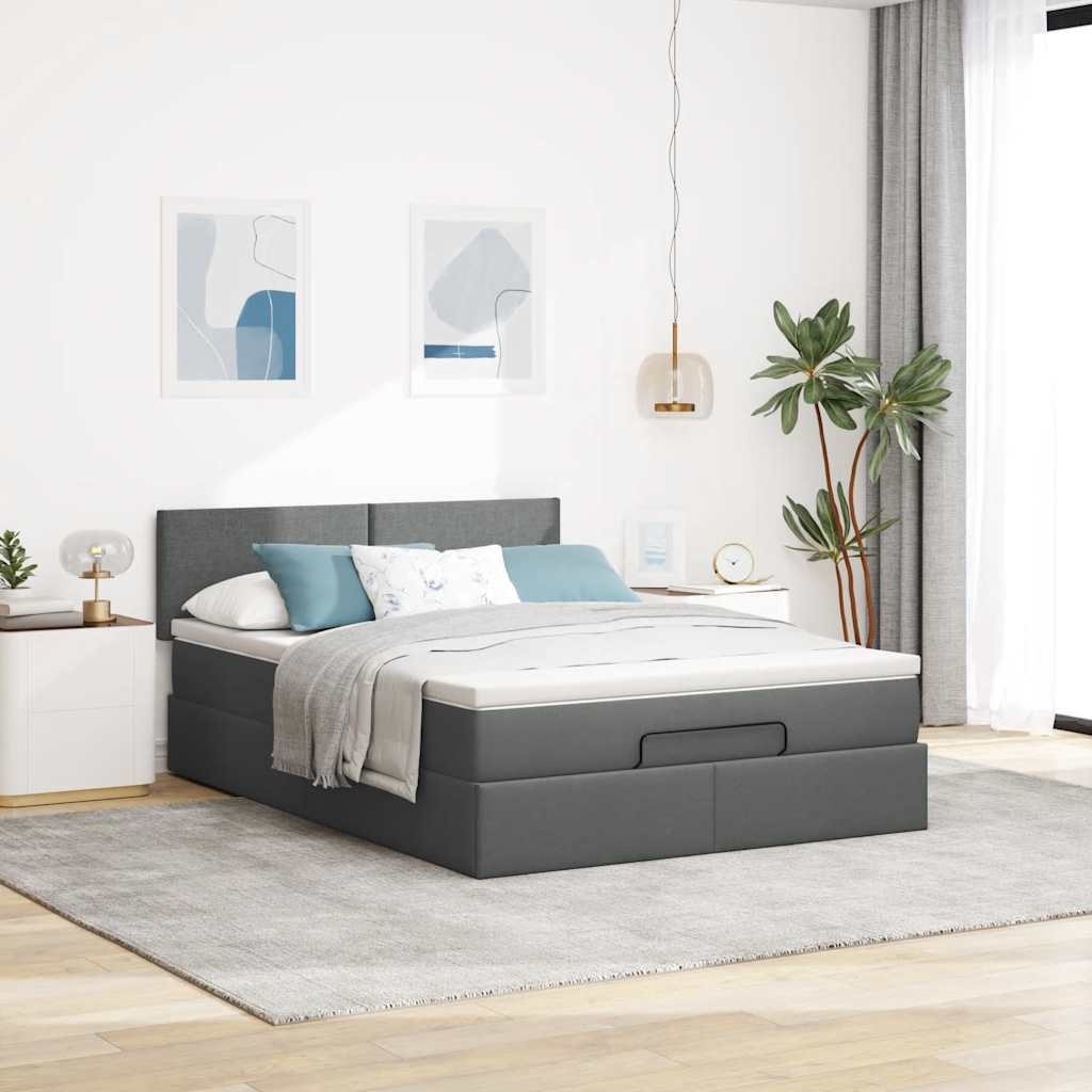 Bed met matras 140x190 cm stof donkergrijs is nu te koop bij PeponiXL, paradijselijk wonen!