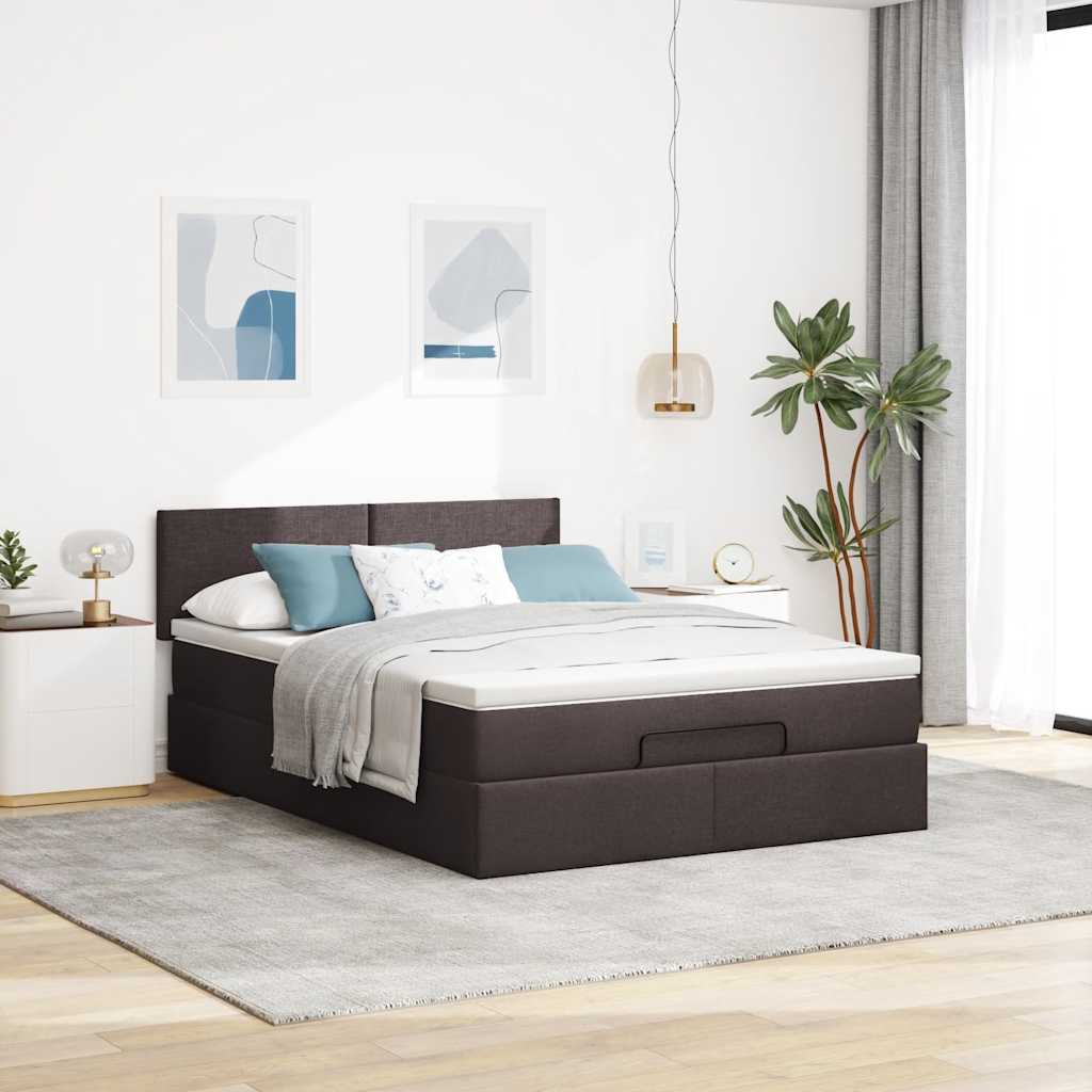 Bed met matras 140x190 cm stof donkerbruin is nu te koop bij PeponiXL, paradijselijk wonen!