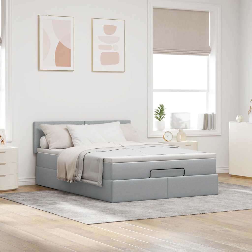 Ottoman bed met matras 140x200cm stof lichtgrijs is nu te koop bij PeponiXL, paradijselijk wonen!