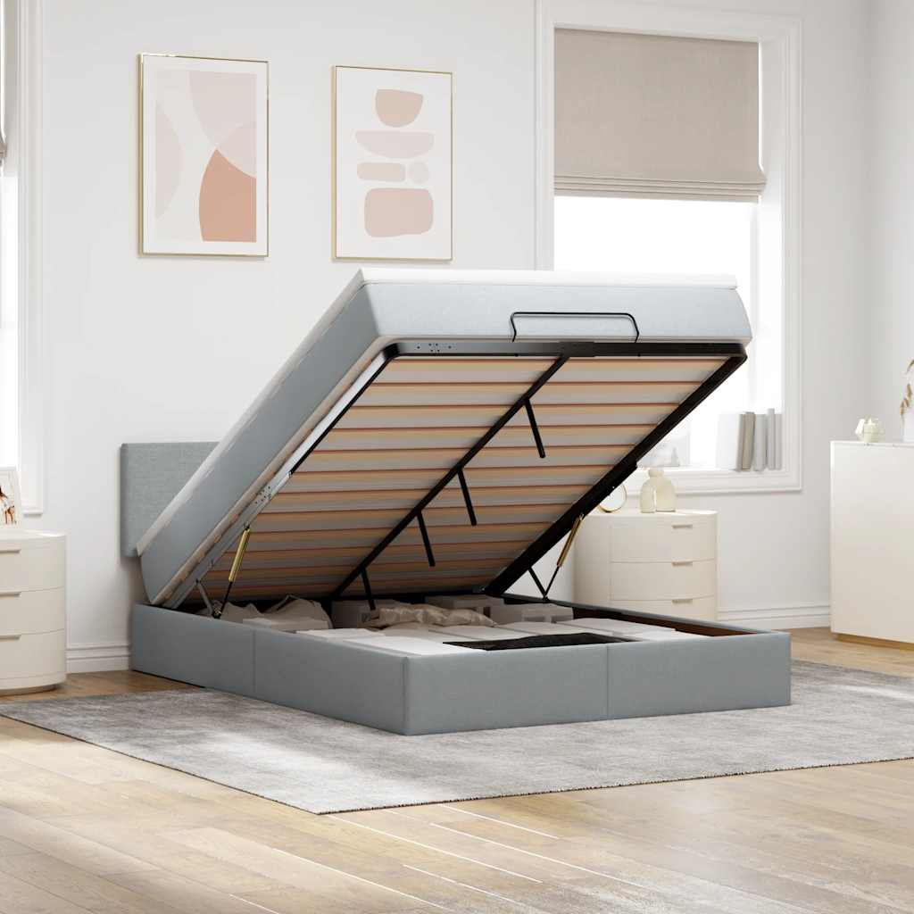 Ottoman bed met matras 140x200cm stof lichtgrijs is nu te koop bij PeponiXL, paradijselijk wonen!