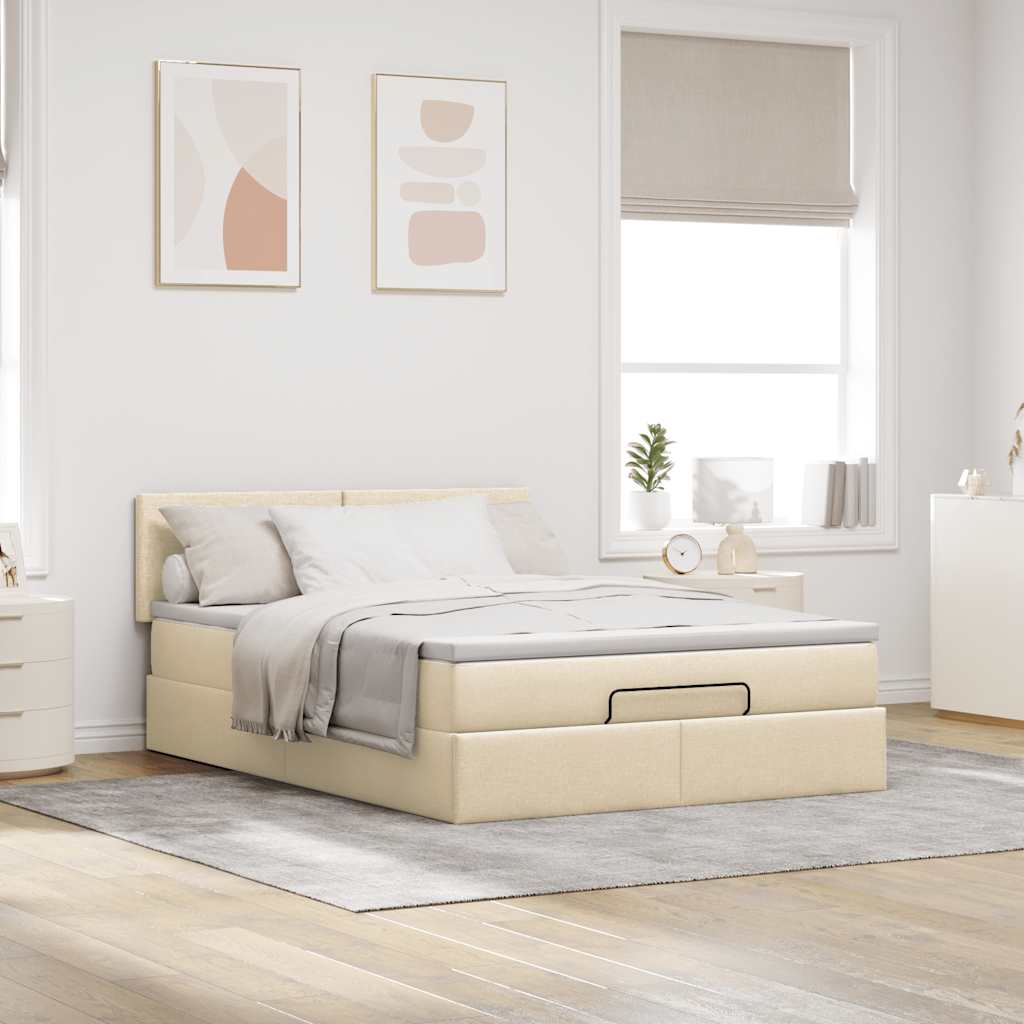 Bed met matras 140x200 cm stof crèmekleurig is nu te koop bij PeponiXL, paradijselijk wonen!