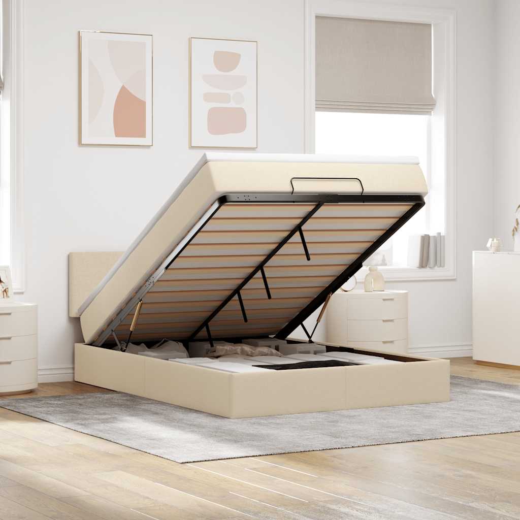 Bed met matras 140x200 cm stof crèmekleurig is nu te koop bij PeponiXL, paradijselijk wonen!