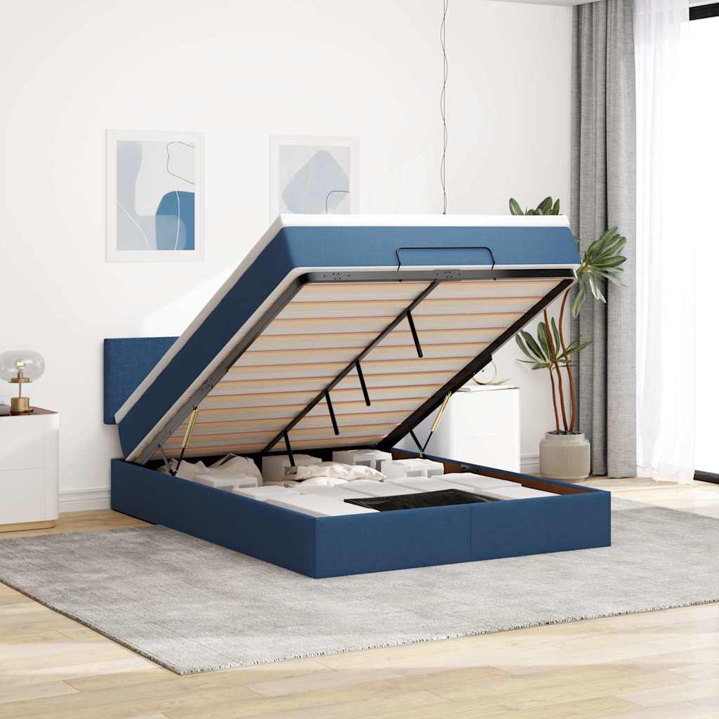 Ottoman bed met matras 140x200cm stof blauw is nu te koop bij PeponiXL, paradijselijk wonen!