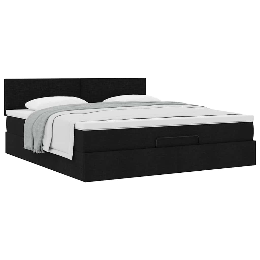 Ottoman bed met matras 160x200cm stof zwart is nu te koop bij PeponiXL, paradijselijk wonen!
