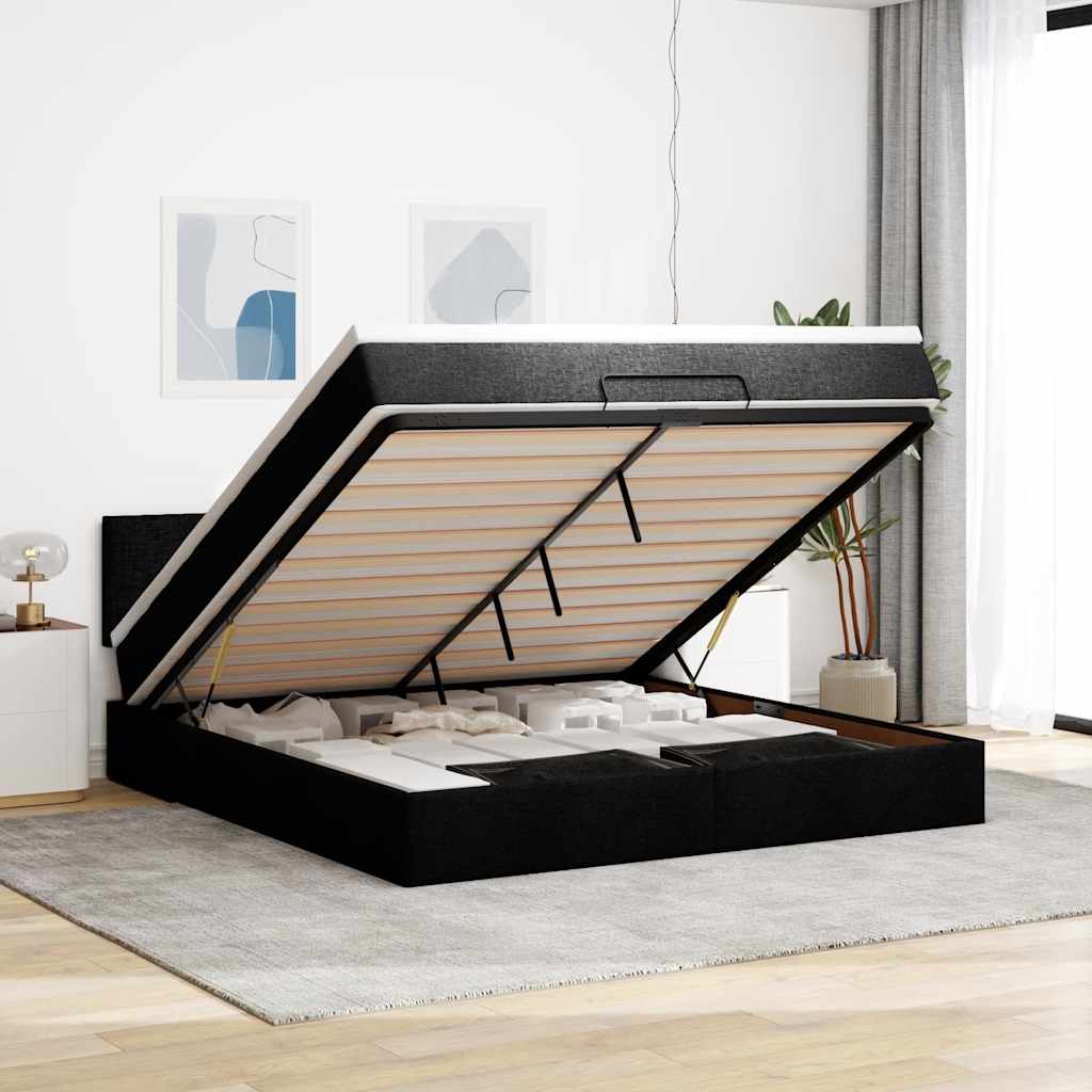 Ottoman bed met matras 180x200cm stof zwart is nu te koop bij PeponiXL, paradijselijk wonen!