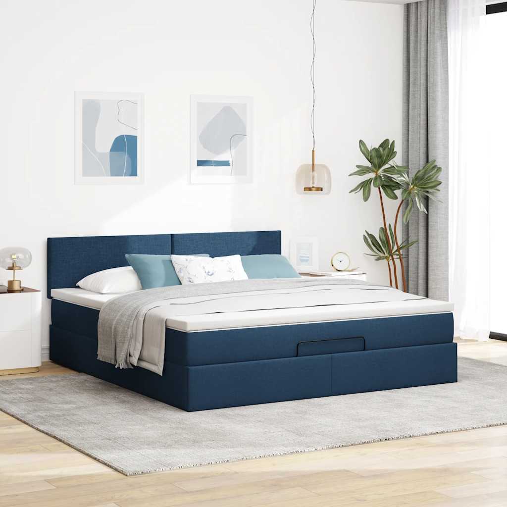 Ottoman bed met matras 180x200cm stof blauw is nu te koop bij PeponiXL, paradijselijk wonen!