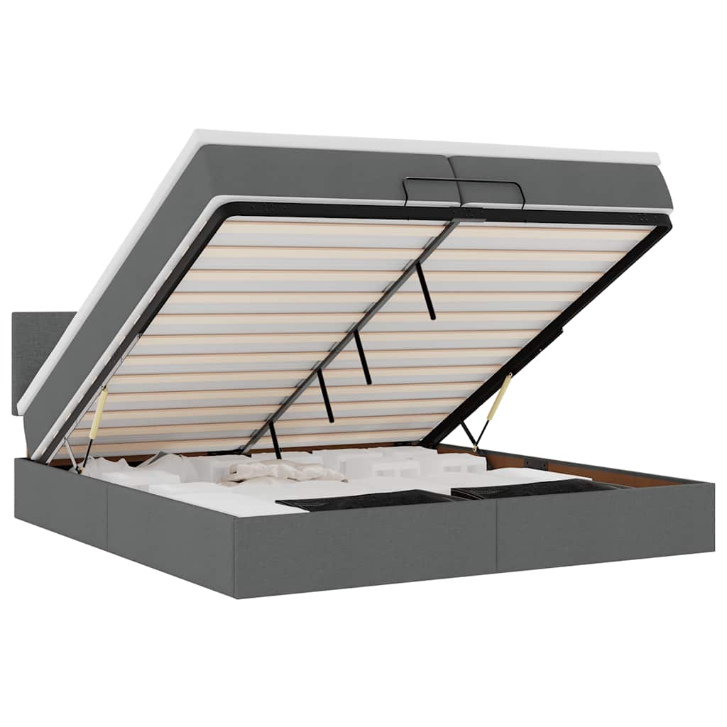Ottoman bed met matras 200x200 cm stof donkergrijs is nu te koop bij PeponiXL, paradijselijk wonen!