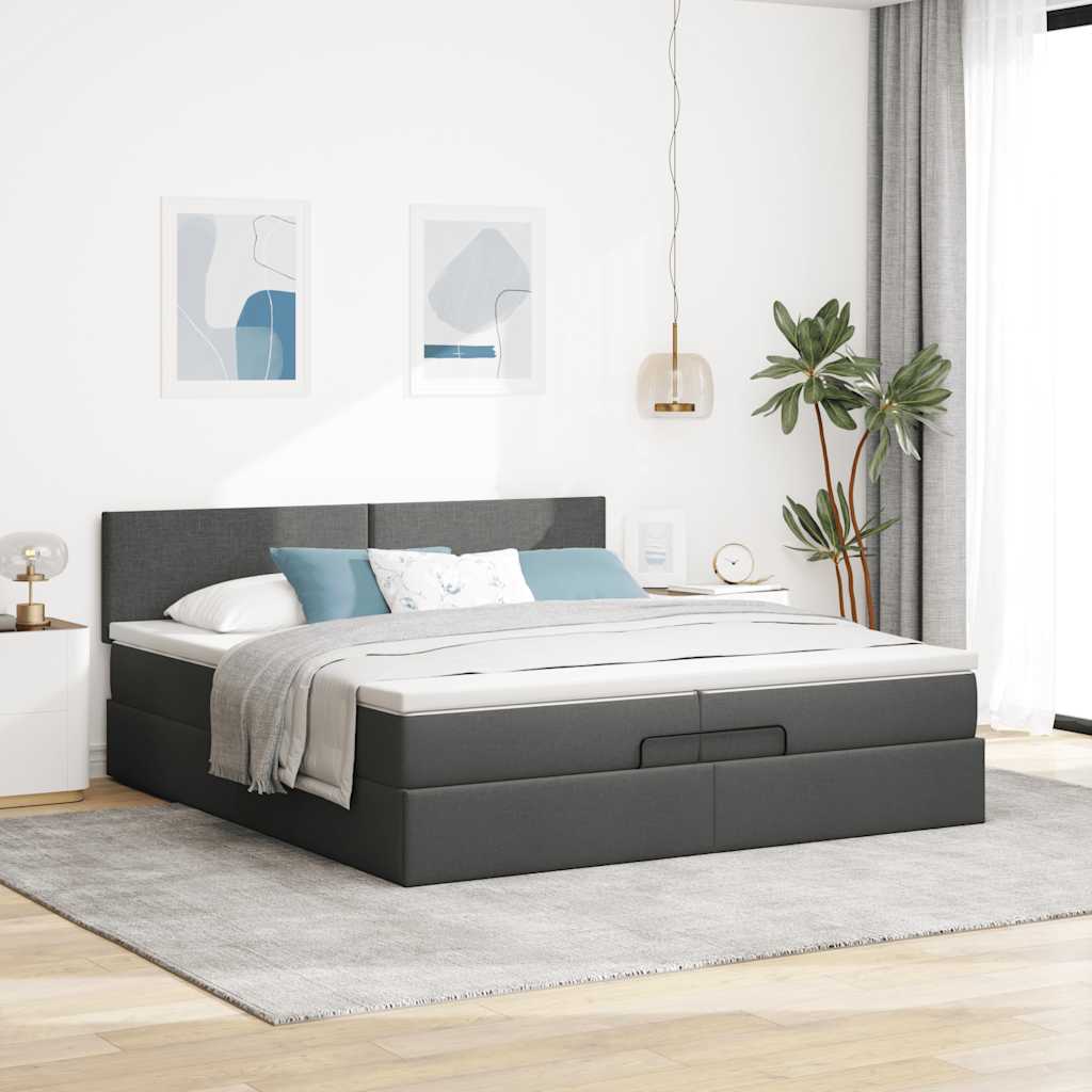Ottoman bed met matras 200x200 cm stof donkergrijs is nu te koop bij PeponiXL, paradijselijk wonen!