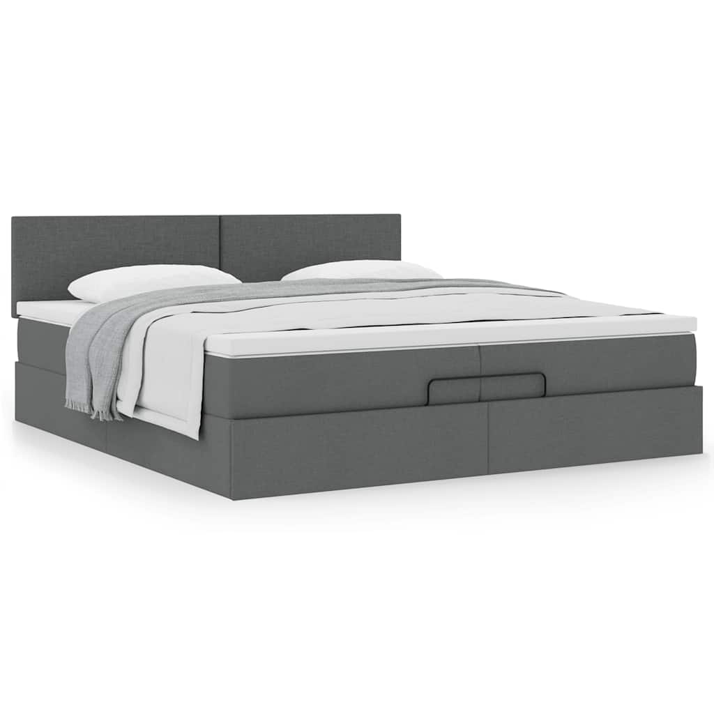 Ottoman bed met matras 200x200 cm stof donkergrijs is nu te koop bij PeponiXL, paradijselijk wonen!