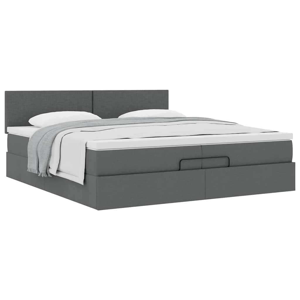 Ottoman bed met matras 200x200 cm stof donkergrijs is nu te koop bij PeponiXL, paradijselijk wonen!