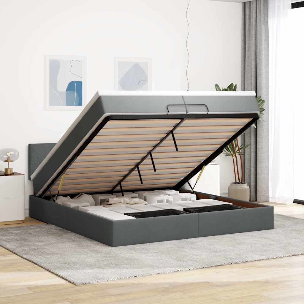 Ottoman bed met matras 200x200 cm stof donkergrijs is nu te koop bij PeponiXL, paradijselijk wonen!