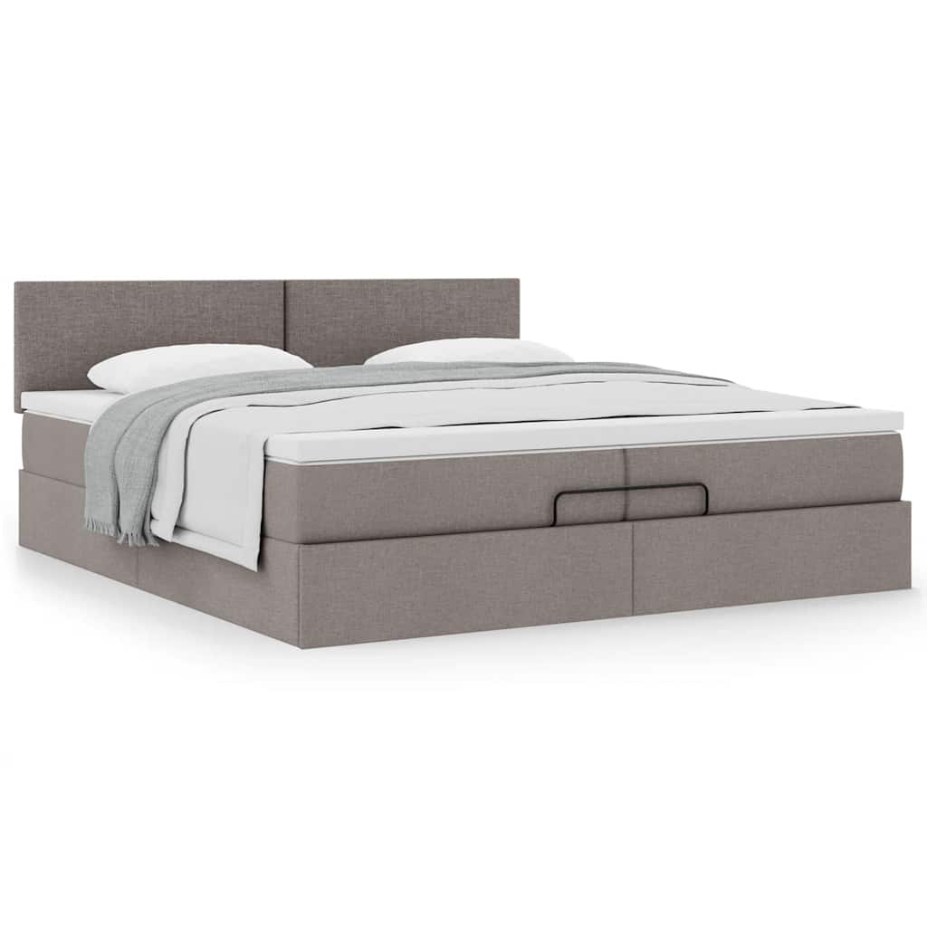 Ottoman bed met matras 200x200 cm stof taupe is nu te koop bij PeponiXL, paradijselijk wonen!
