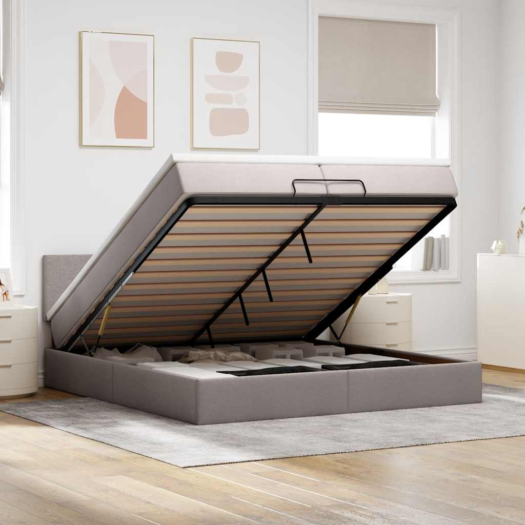 Ottoman bed met matras 200x200 cm stof taupe is nu te koop bij PeponiXL, paradijselijk wonen!