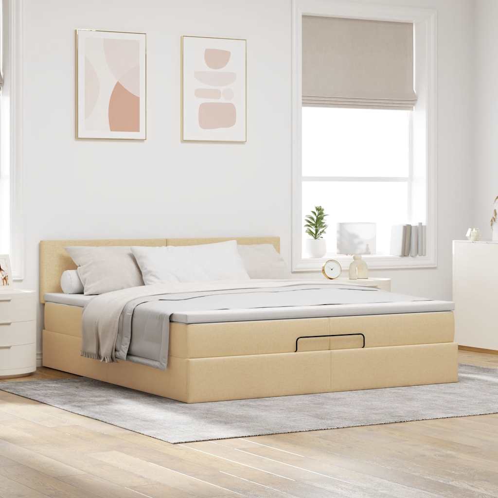 Ottoman bed met matras 200x200 cm stof crèmekleurig is nu te koop bij PeponiXL, paradijselijk wonen!