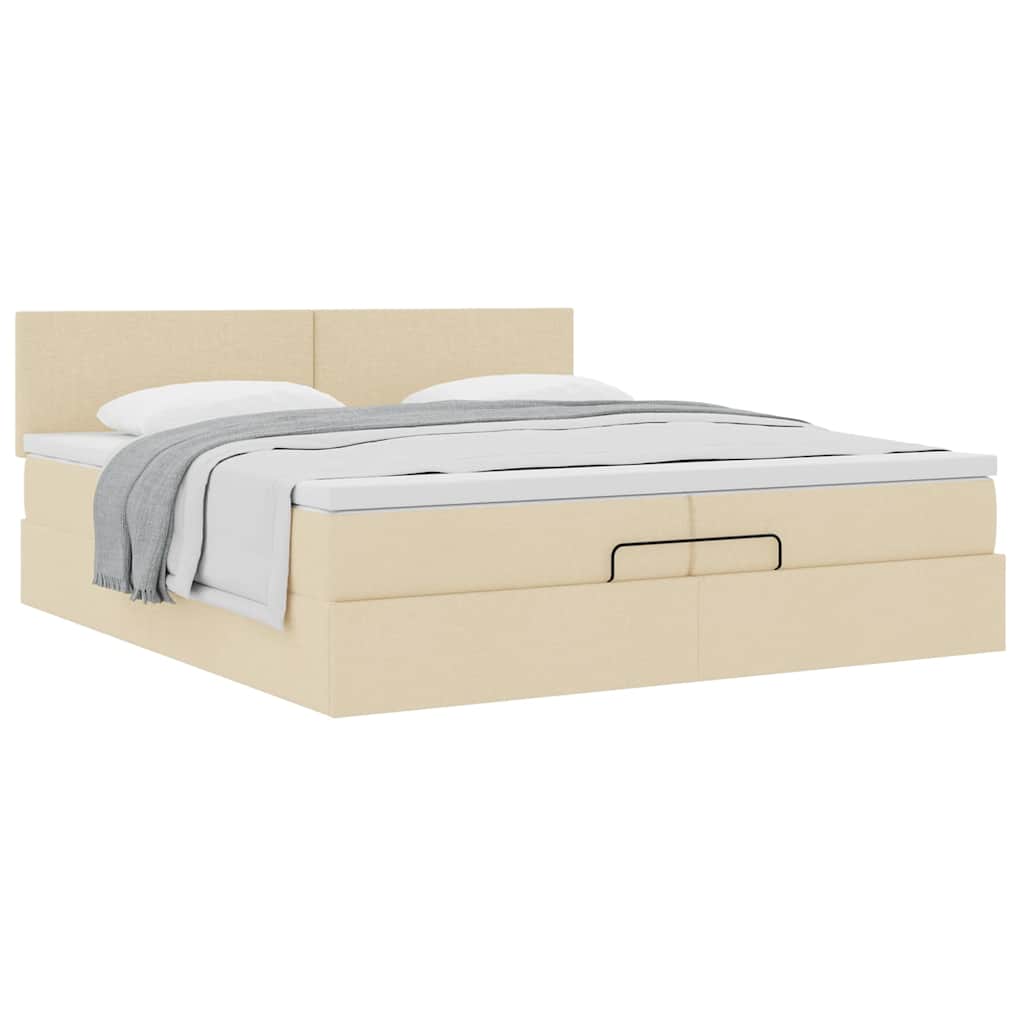 Ottoman bed met matras 200x200 cm stof crèmekleurig is nu te koop bij PeponiXL, paradijselijk wonen!
