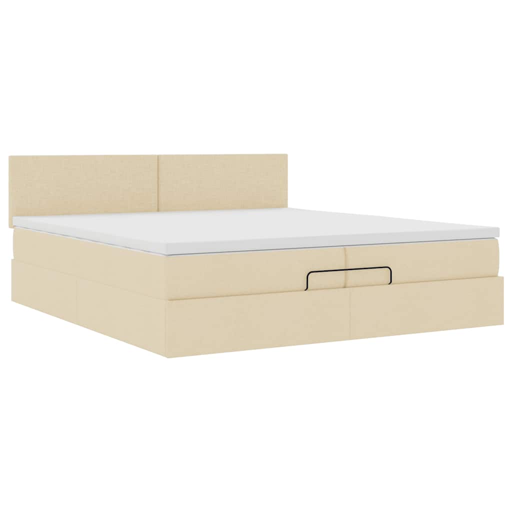Ottoman bed met matras 200x200 cm stof crèmekleurig is nu te koop bij PeponiXL, paradijselijk wonen!