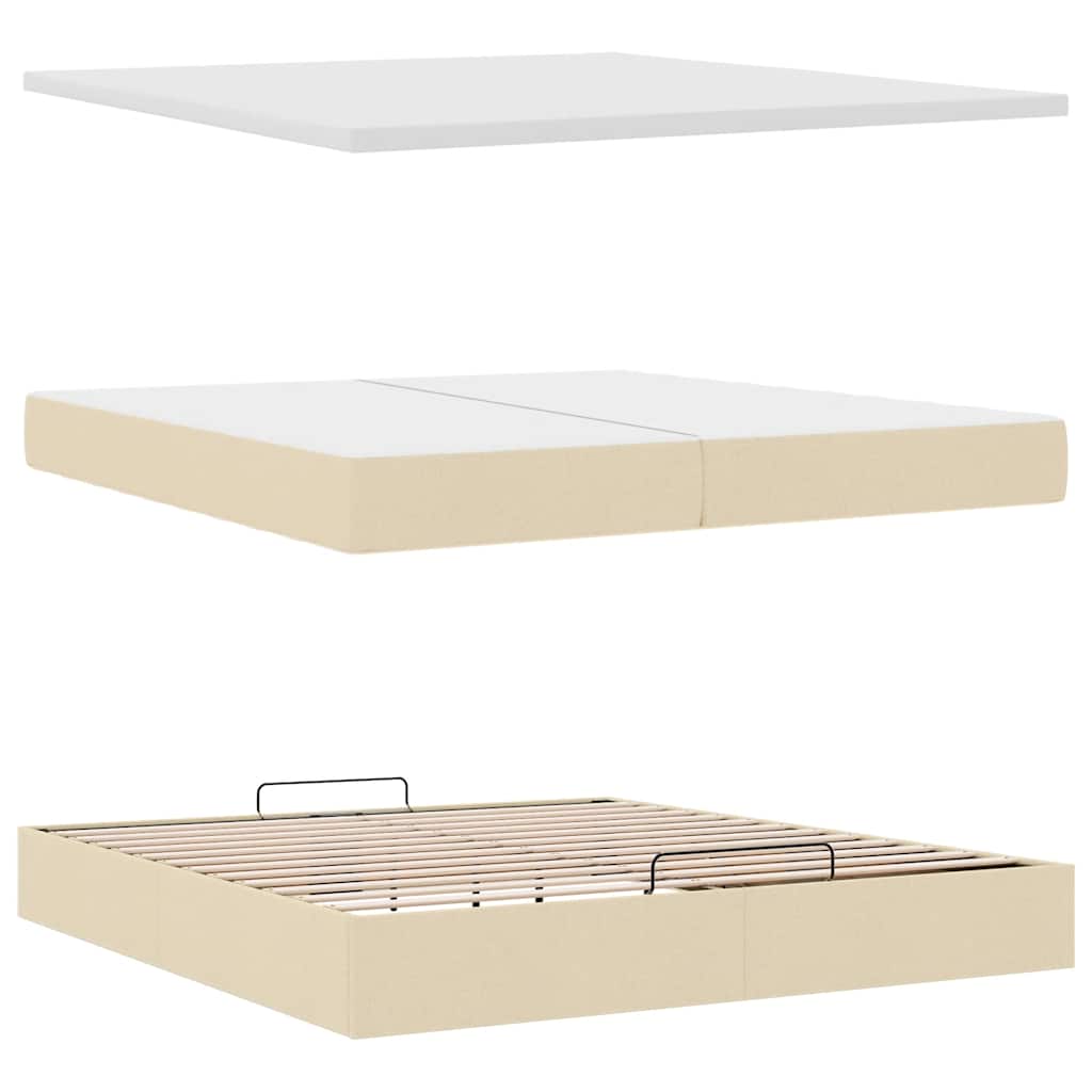 Ottoman bed met matras 200x200 cm stof crèmekleurig is nu te koop bij PeponiXL, paradijselijk wonen!