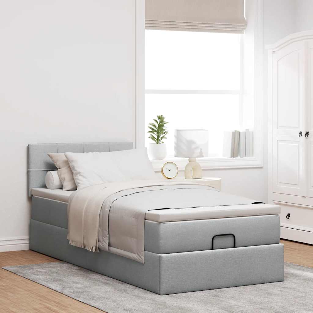 Ottoman bed met matras 90x190cm stof lichtgrijs is nu te koop bij PeponiXL, paradijselijk wonen!