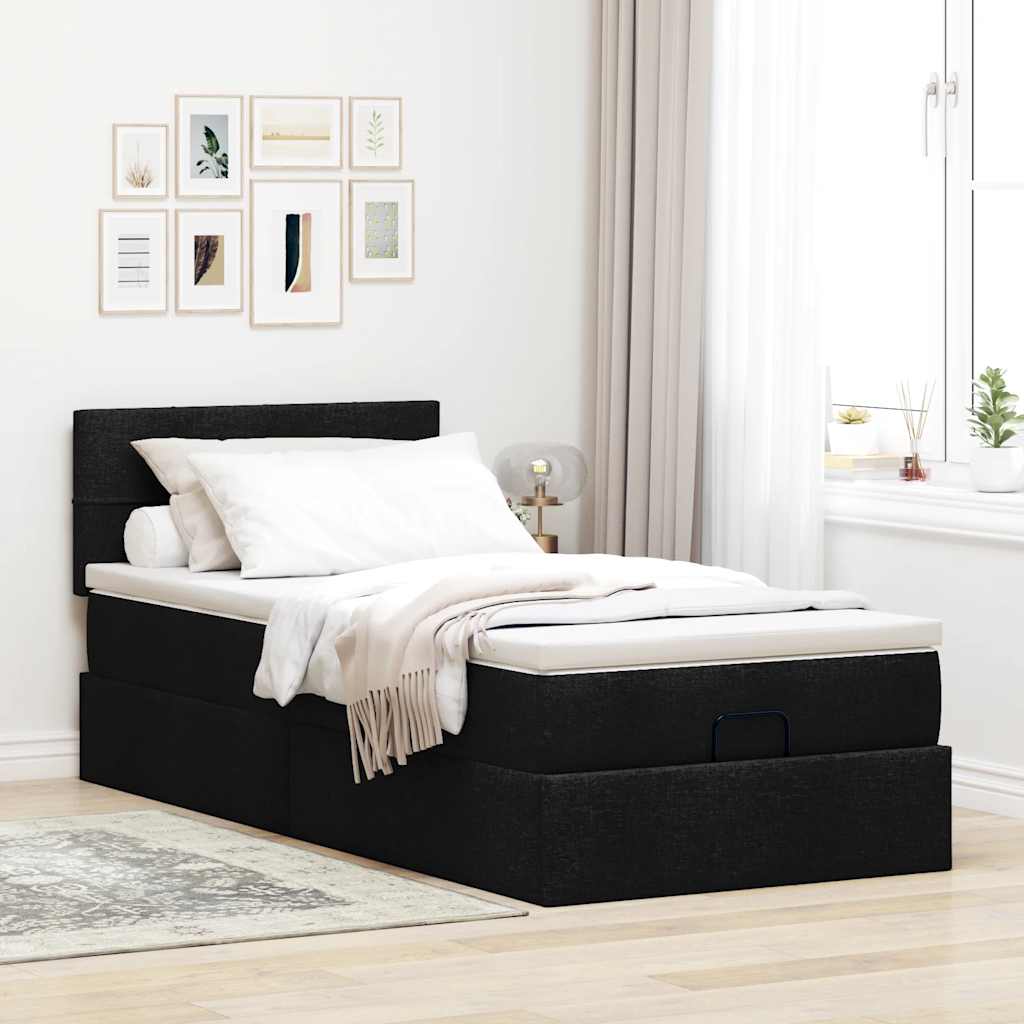 Ottoman bed met matras 90x190cm stof zwart is nu te koop bij PeponiXL, paradijselijk wonen!
