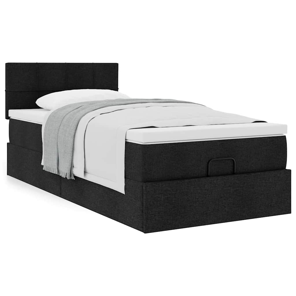 Ottoman bed met matras 90x190cm stof zwart is nu te koop bij PeponiXL, paradijselijk wonen!