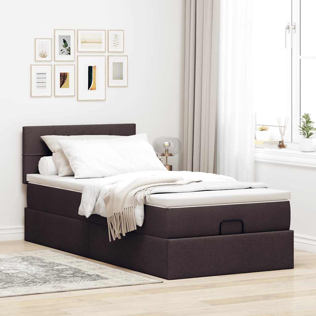 Ottoman bed met matras 90x190cm stof donkerbruin is nu te koop bij PeponiXL, paradijselijk wonen!